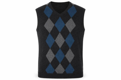 Claiborne Men's Grey Argyle Knit Cotton Sleeveless V-Neck Vest XL