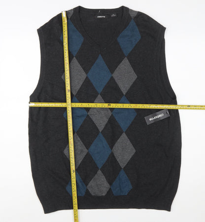 Claiborne Men's Grey Argyle Knit Cotton Sleeveless V-Neck Vest XL