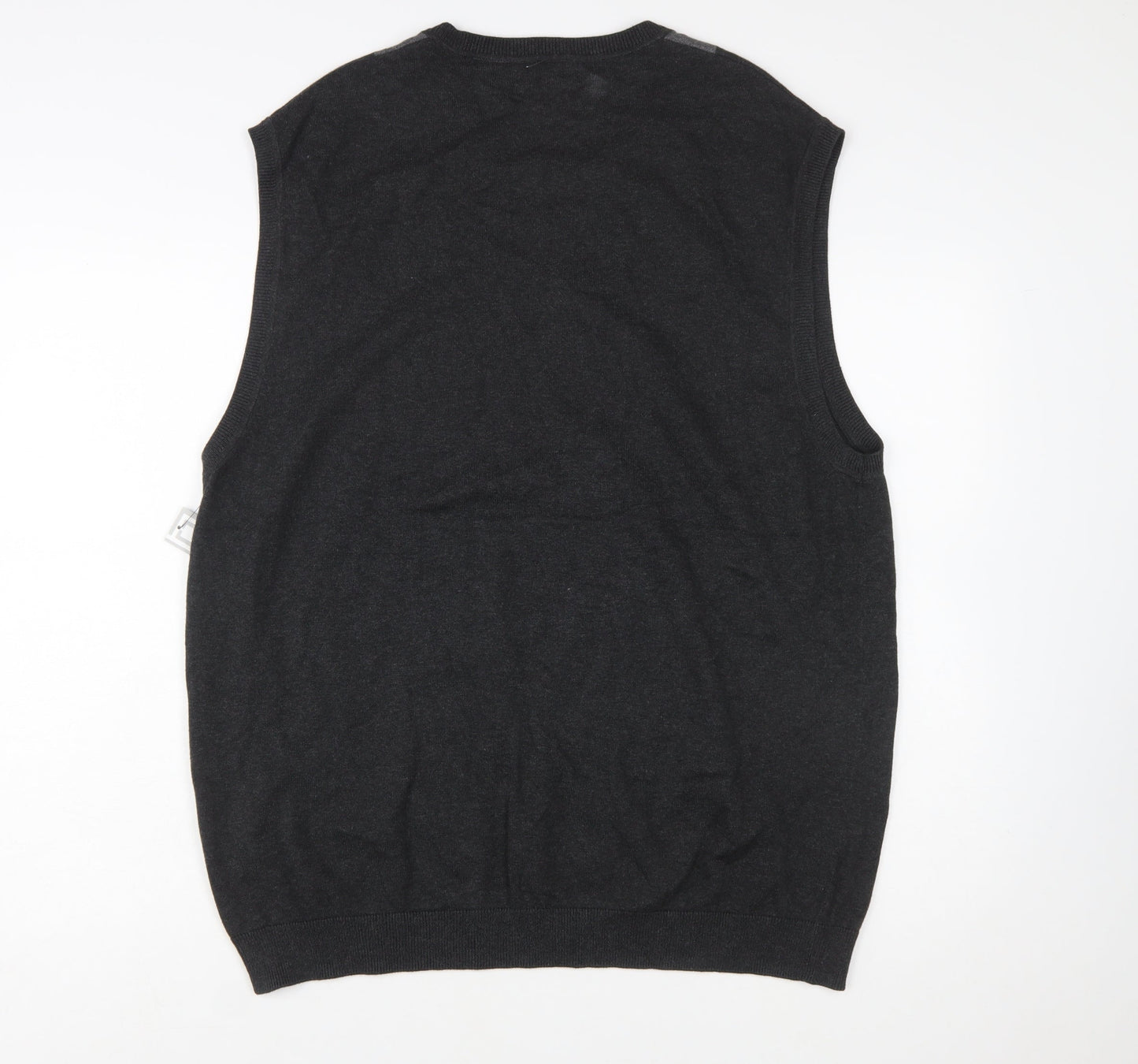 Claiborne Men's Grey Argyle Knit Cotton Sleeveless V-Neck Vest XL