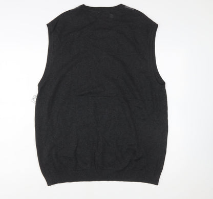 Claiborne Men's Grey Argyle Knit Cotton Sleeveless V-Neck Vest XL