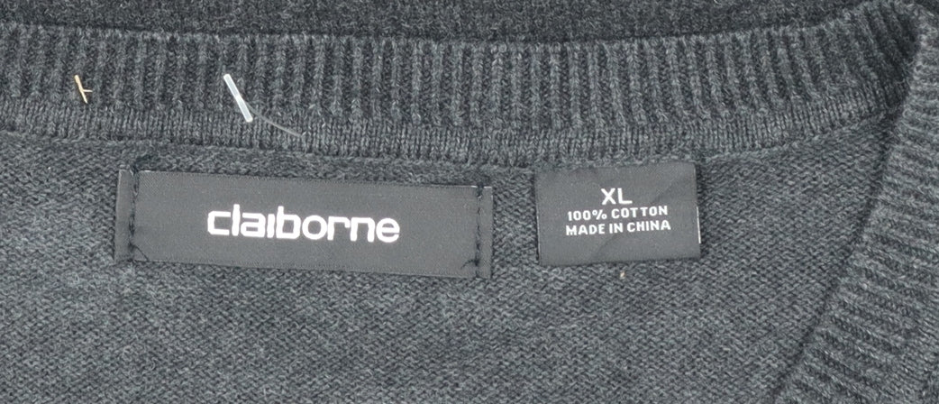 Claiborne Men's Grey Argyle Knit Cotton Sleeveless V-Neck Vest XL