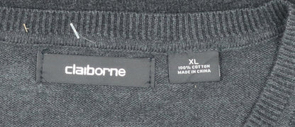 Claiborne Men's Grey Argyle Knit Cotton Sleeveless V-Neck Vest XL