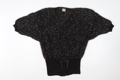 MCS Imports Women’s Black Hand Knit Cotton V-Neck Jumper M