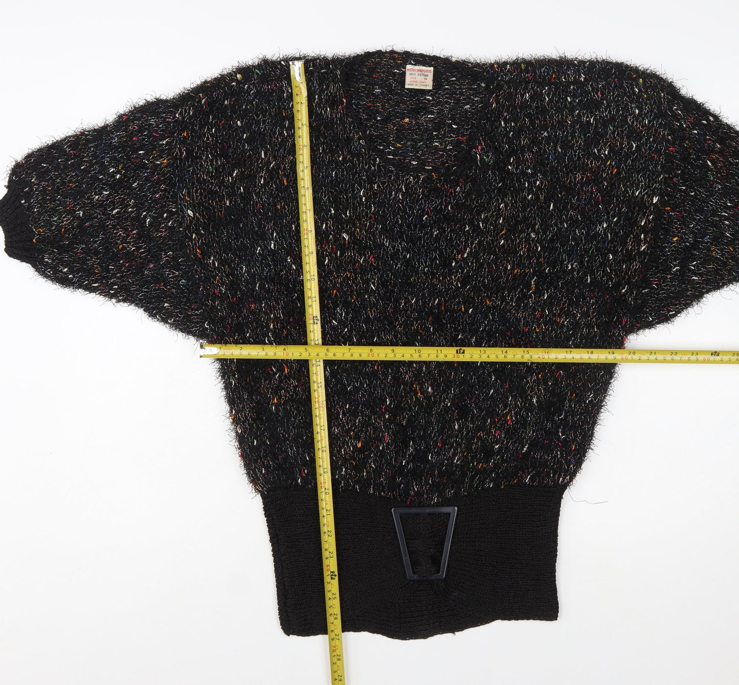 MCS Imports Women’s Black Hand Knit Cotton V-Neck Jumper M
