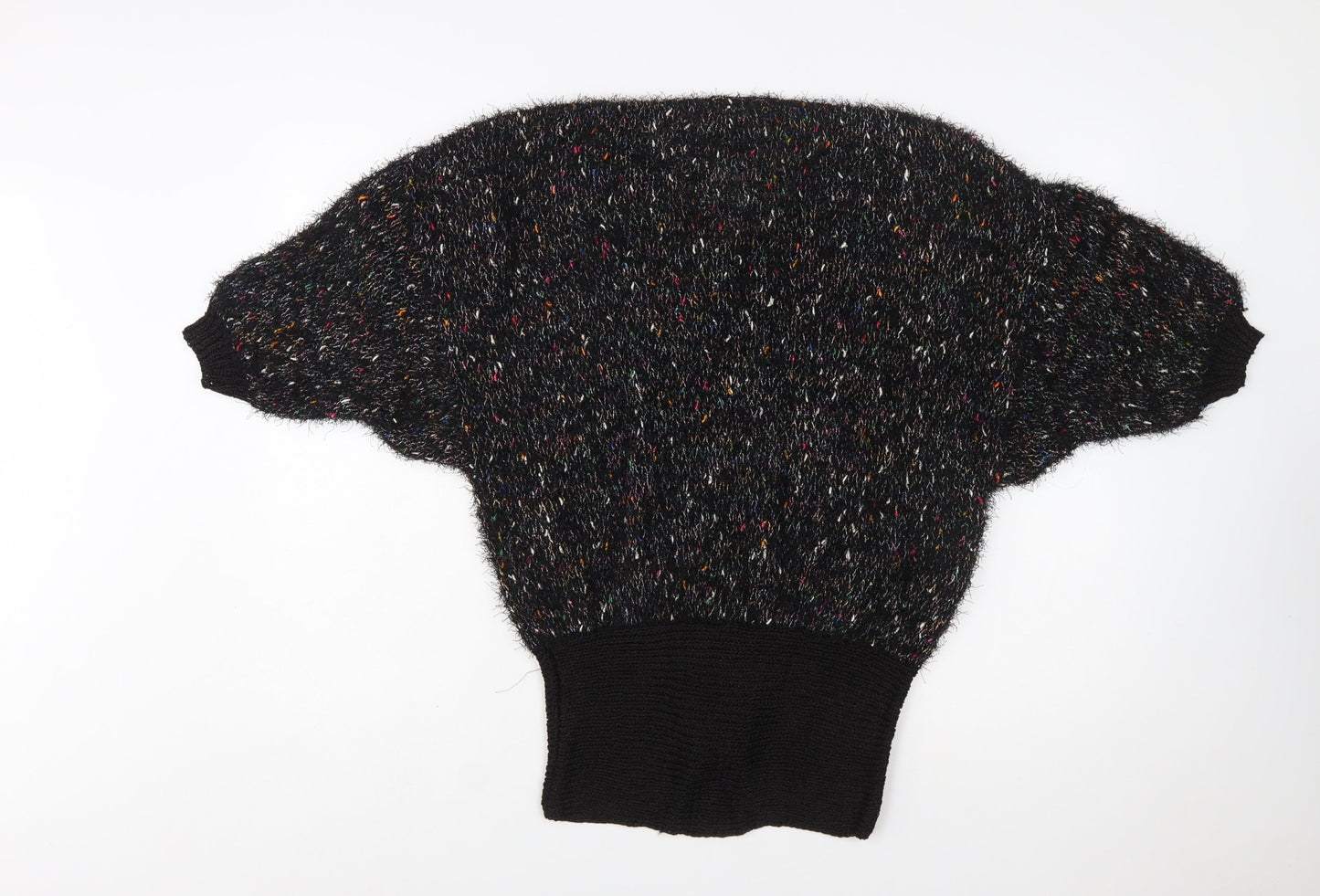 MCS Imports Women’s Black Hand Knit Cotton V-Neck Jumper M