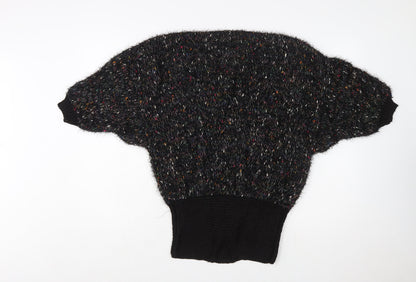 MCS Imports Women’s Black Hand Knit Cotton V-Neck Jumper M