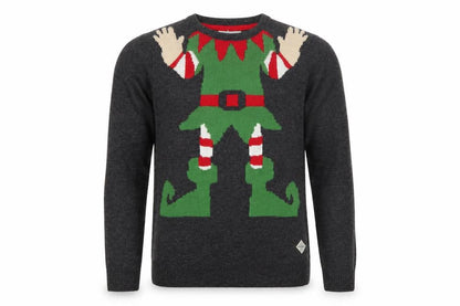 Threadbare Men's Grey Christmas Elf Pullover Jumper Size L