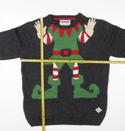 Threadbare Men's Grey Christmas Elf Pullover Jumper Size L