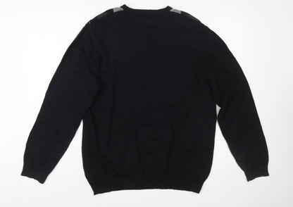 Claiborne Men's Black Argyle V-Neck Cotton Jumper Size M