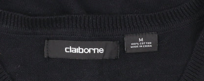 Claiborne Men's Black Argyle V-Neck Cotton Jumper Size M