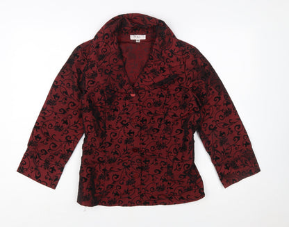 Puli Womens Red Black Floral Velvet Blazer Size 6/36 Velvet Patterned Jacket