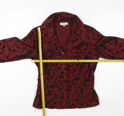 Puli Womens Red Black Floral Velvet Blazer Size 6/36 Velvet Patterned Jacket