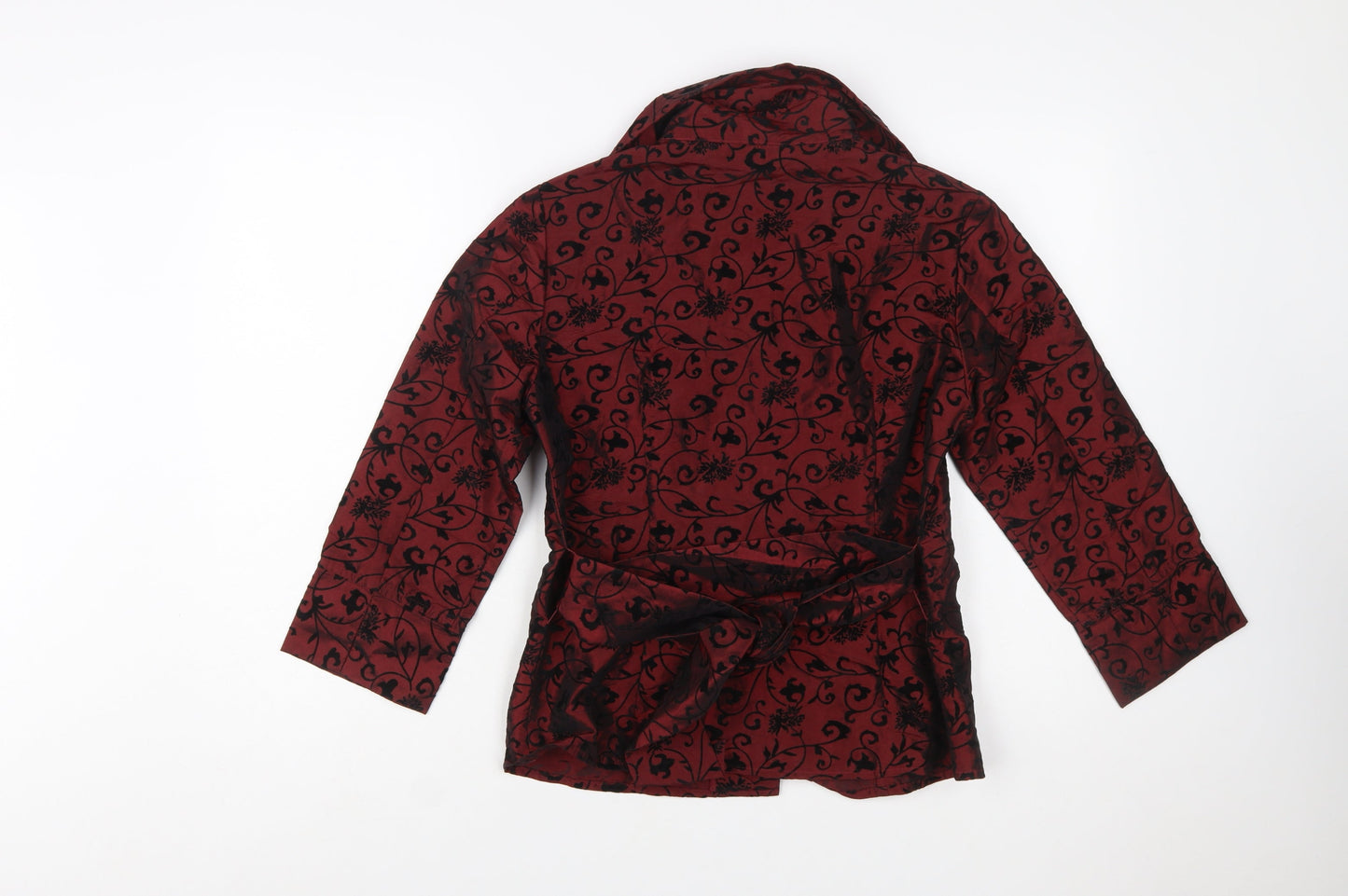 Puli Womens Red Black Floral Velvet Blazer Size 6/36 Velvet Patterned Jacket