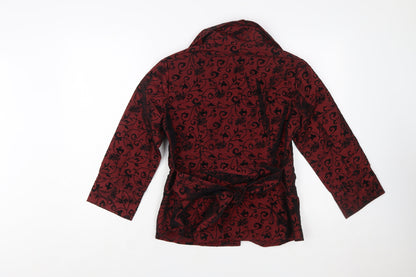 Puli Womens Red Black Floral Velvet Blazer Size 6/36 Velvet Patterned Jacket