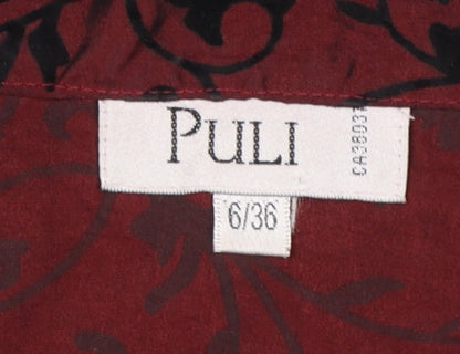 Puli Womens Red Black Floral Velvet Blazer Size 6/36 Velvet Patterned Jacket