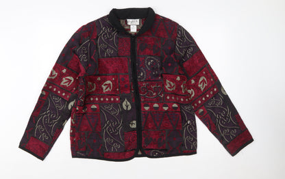 Mary McFadden Womens Red Geometric Pattern Jacket Size M Retro Bohemian Style