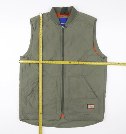 Jack & Jones Men's Green Quilted Waistcoat M Full Zip Lined Outdoor