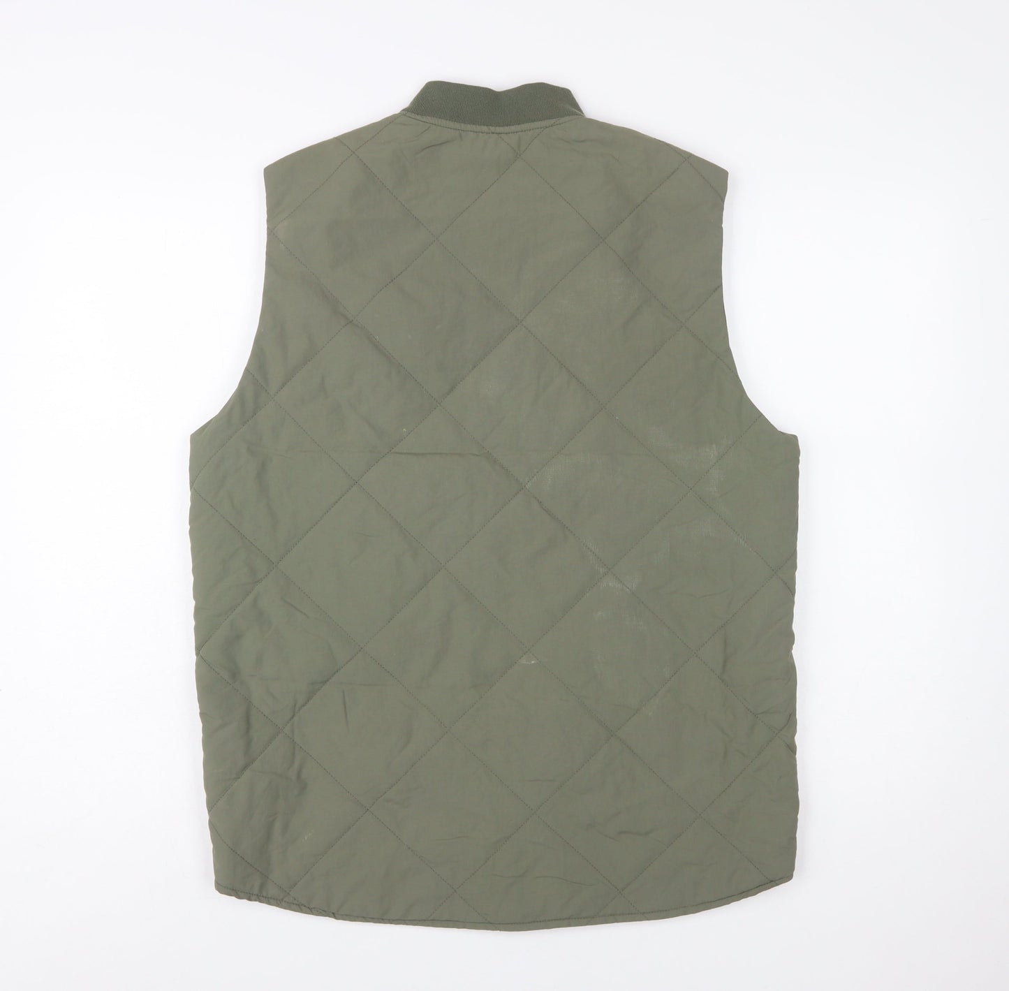 Jack & Jones Men's Green Quilted Waistcoat M Full Zip Lined Outdoor