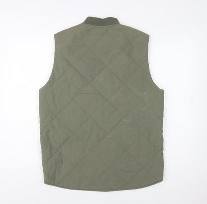 Jack & Jones Men's Green Quilted Waistcoat M Full Zip Lined Outdoor