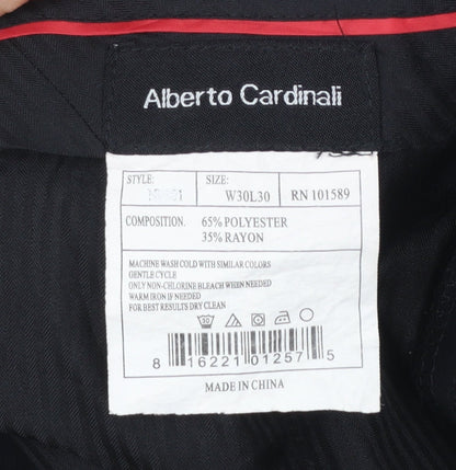 Alberto Cardinali Men's Black Chino Trousers W30 L30 Polyester Blend