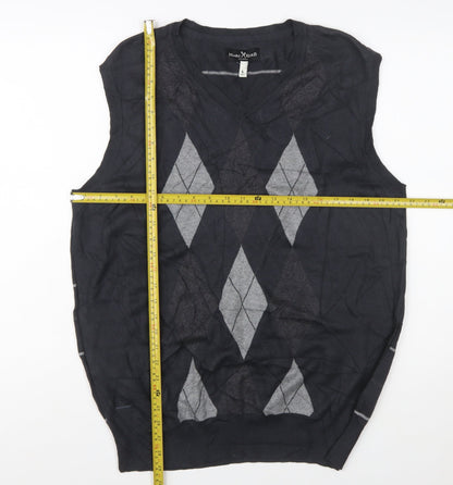 Marc Ecko Men's Black Argyle V-Neck Cotton Vest Size L