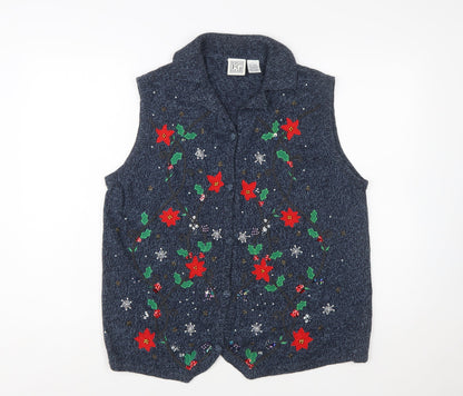 Field Gear Women's Blue Christmas Embroidered Knit Vest Size L