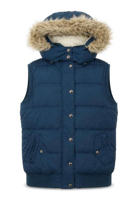 Fat Face Women's Blue Hooded Padded Bodywarmer Gilet Size 10