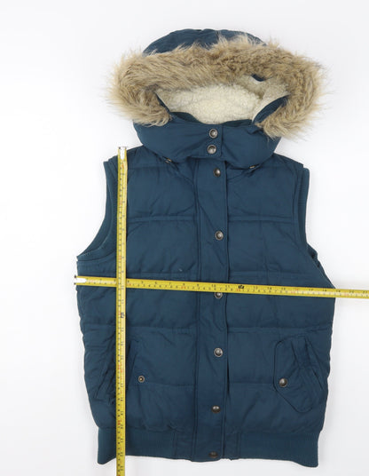Fat Face Women's Blue Hooded Padded Bodywarmer Gilet Size 10