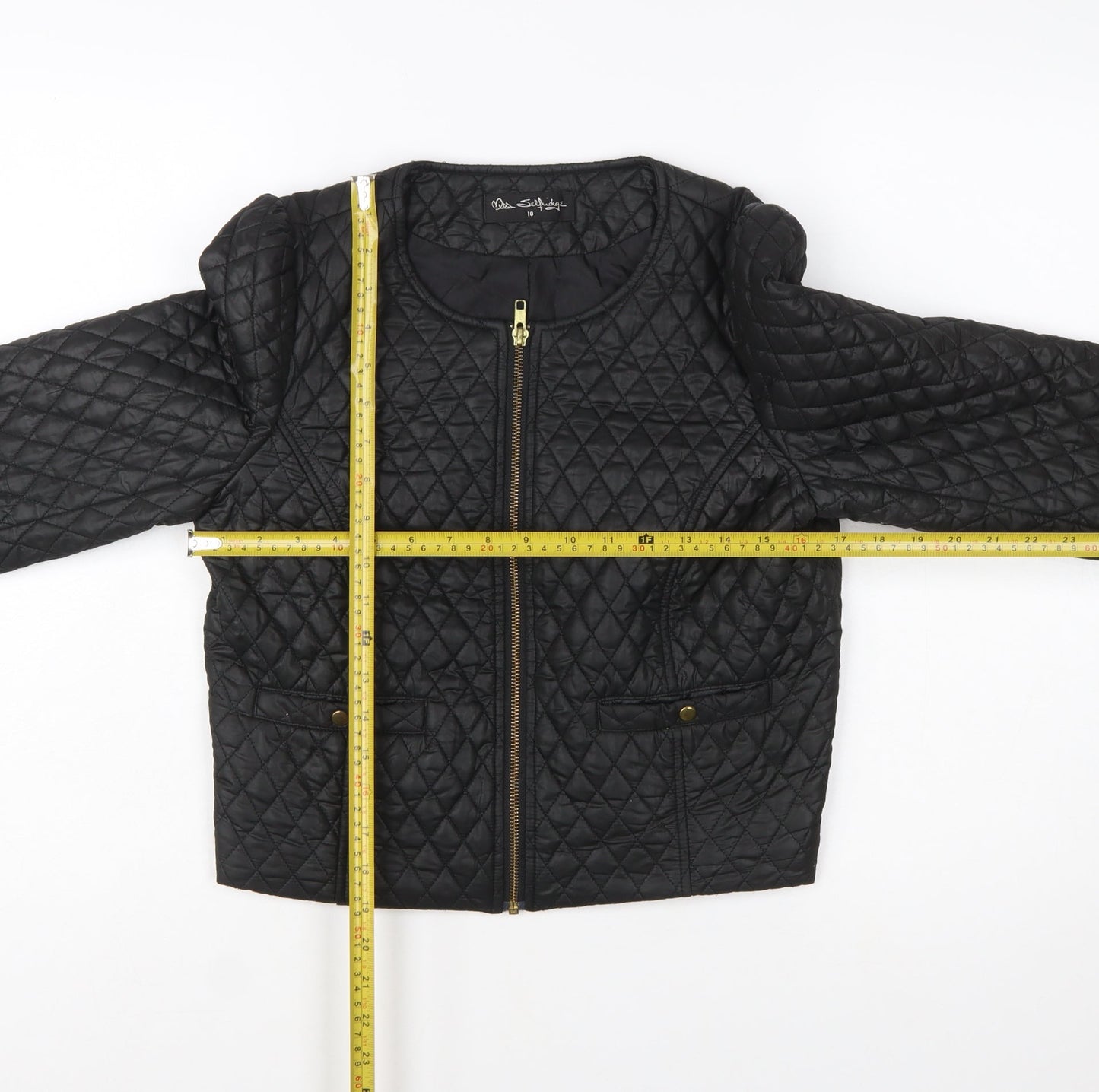 Miss Selfridge Women Black Quilted Short Jacket Size 10