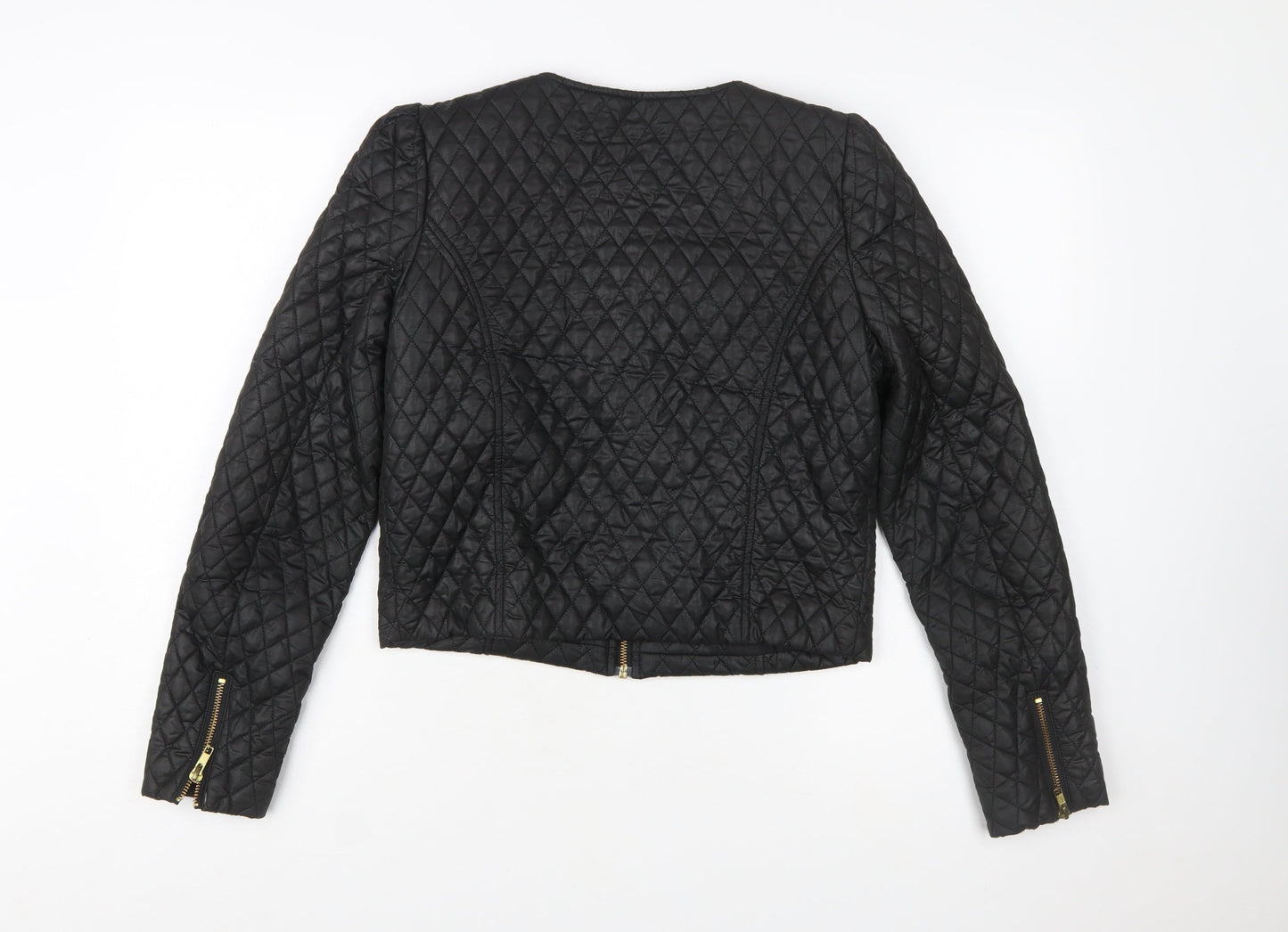Miss Selfridge Women Black Quilted Short Jacket Size 10