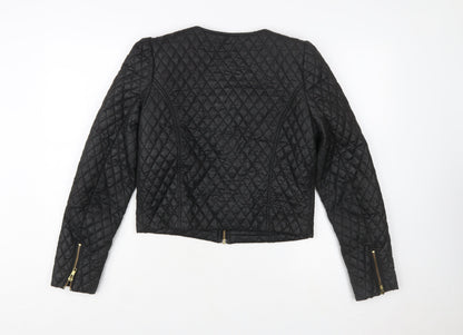 Miss Selfridge Women Black Quilted Short Jacket Size 10