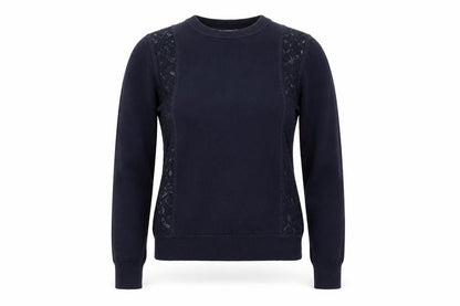Reiss Women's Blue Lace Panel Cotton Cashmere Crew Neck Jumper XS