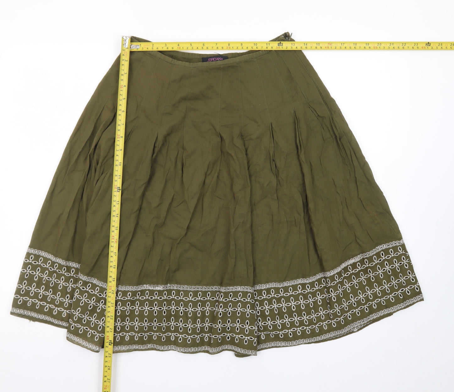 JORDANa Women's Green A-Line Embroidered Cotton Silk Skirt Size S