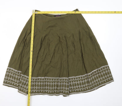 JORDANa Women's Green A-Line Embroidered Cotton Silk Skirt Size S