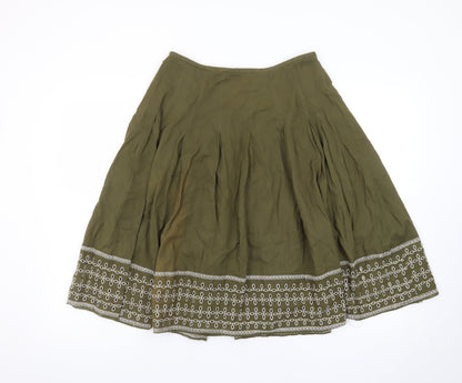 JORDANa Women's Green A-Line Embroidered Cotton Silk Skirt Size S