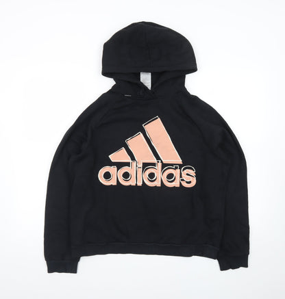 Adidas Womens Black Hoodie Small Pullover Gold Logo Casual