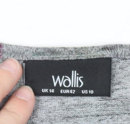 Wallis Women’s Grey Floral V-Neck Long Sleeve Tunic Blouse Size 14