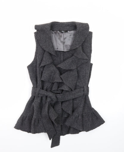 Marks and Spencer Women Grey Wool Ruffle Belted Sleeveless Vest Jumper Size 14