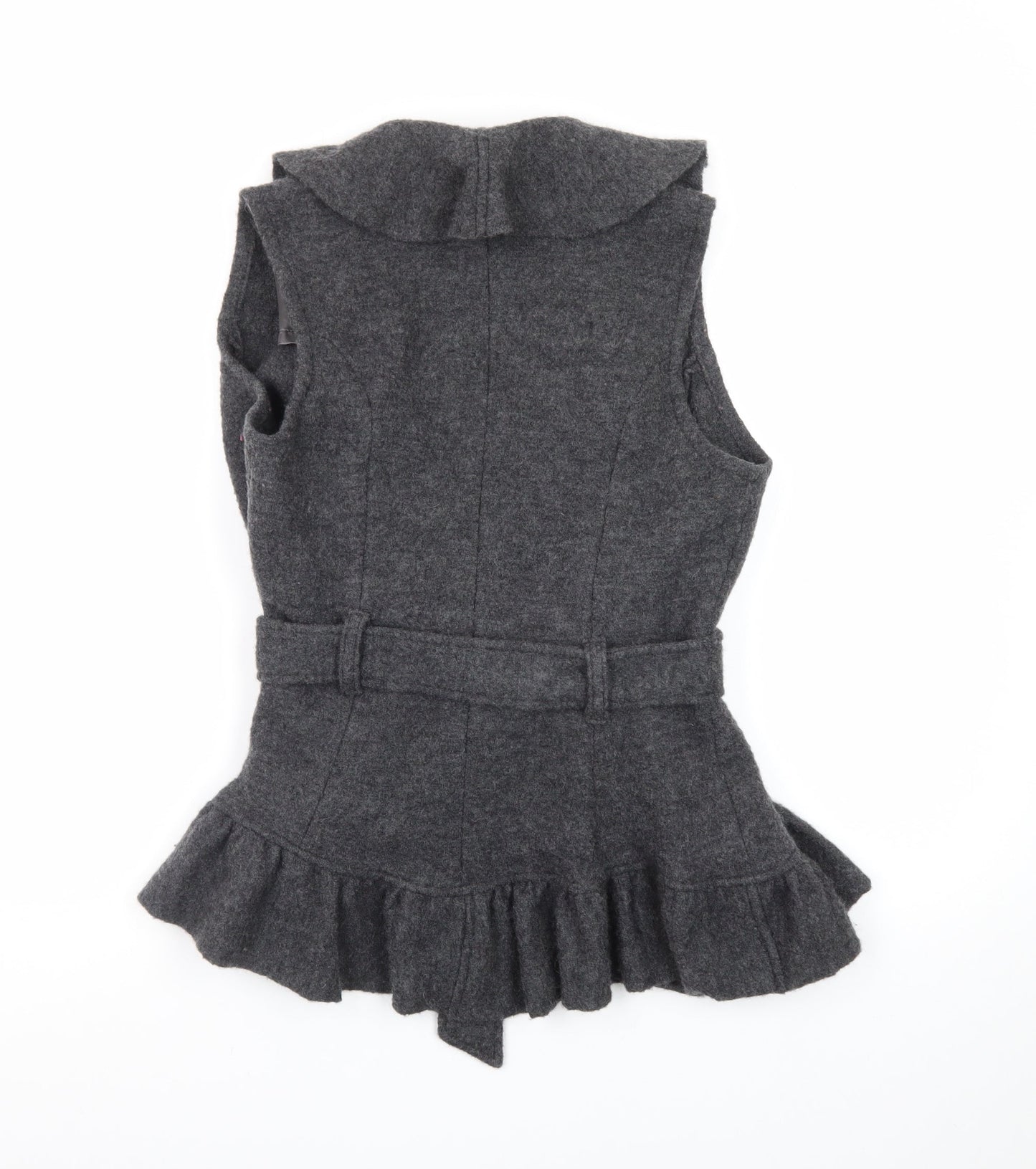 Marks and Spencer Women Grey Wool Ruffle Belted Sleeveless Vest Jumper Size 14