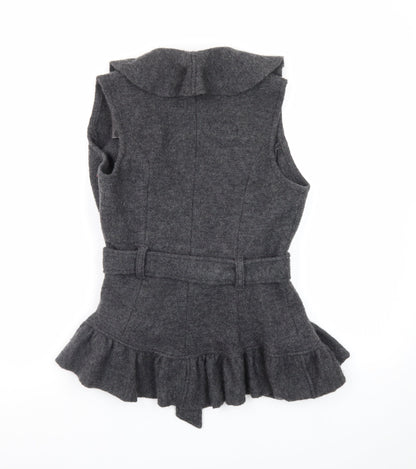 Marks and Spencer Women Grey Wool Ruffle Belted Sleeveless Vest Jumper Size 14