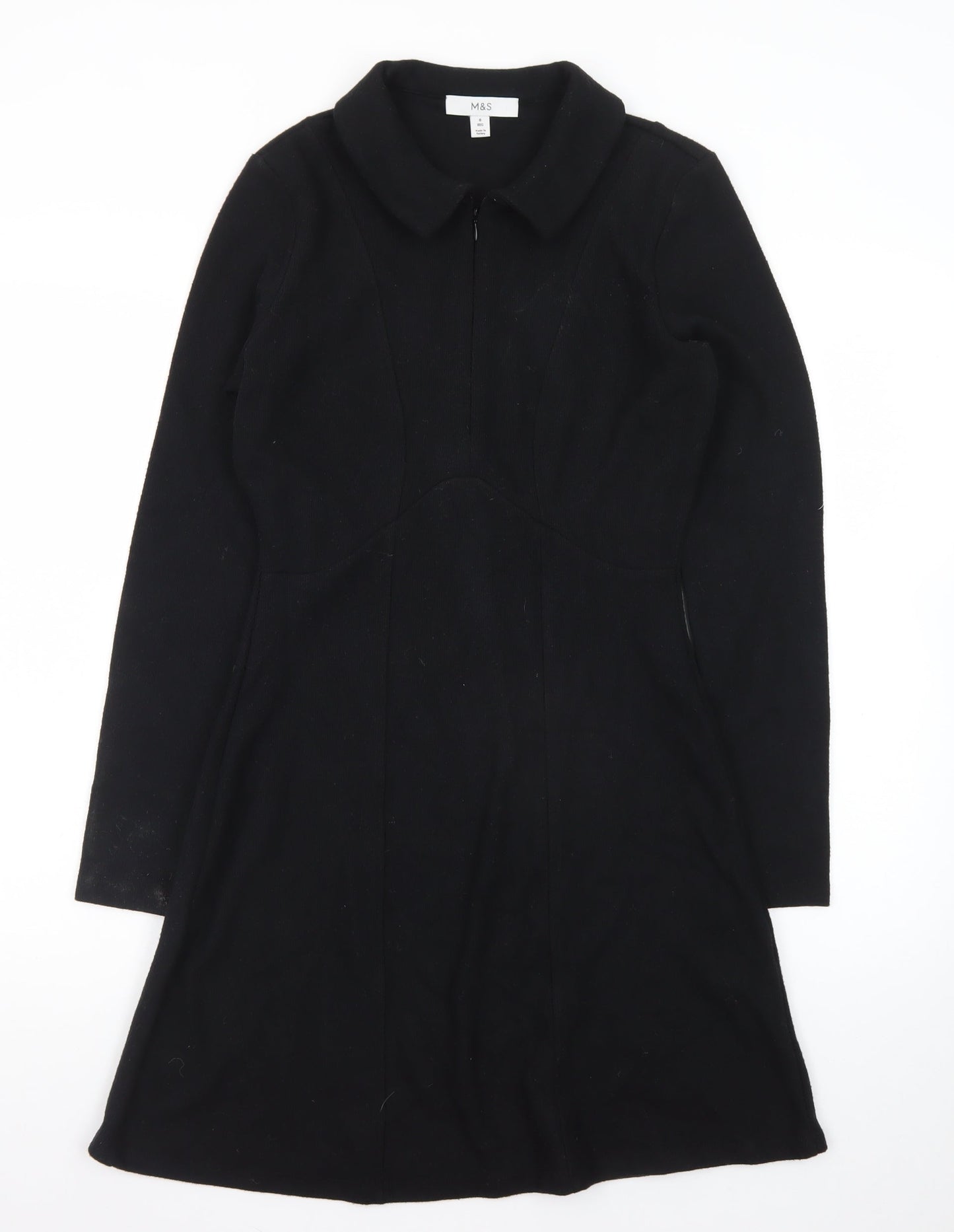 Marks and Spencer Women’s Black Fit & Flare Collared Knee Length Dress Size 8