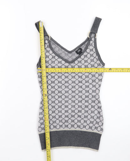 River Island Women Grey Knit Geometric Tank Top Size 6 V-Neck