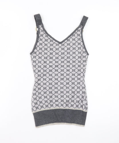 River Island Women Grey Knit Geometric Tank Top Size 6 V-Neck