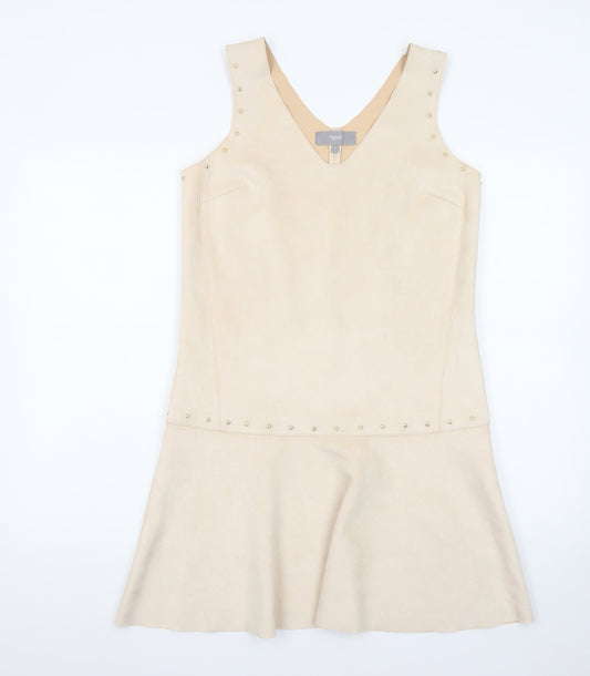 Next Women's Beige Sleeveless Studded Shift Dress Size 8