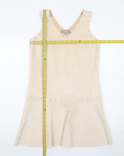 Next Women's Beige Sleeveless Studded Shift Dress Size 8