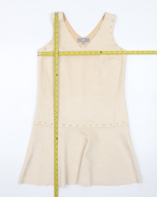 Next Women's Beige Sleeveless Studded Shift Dress Size 8