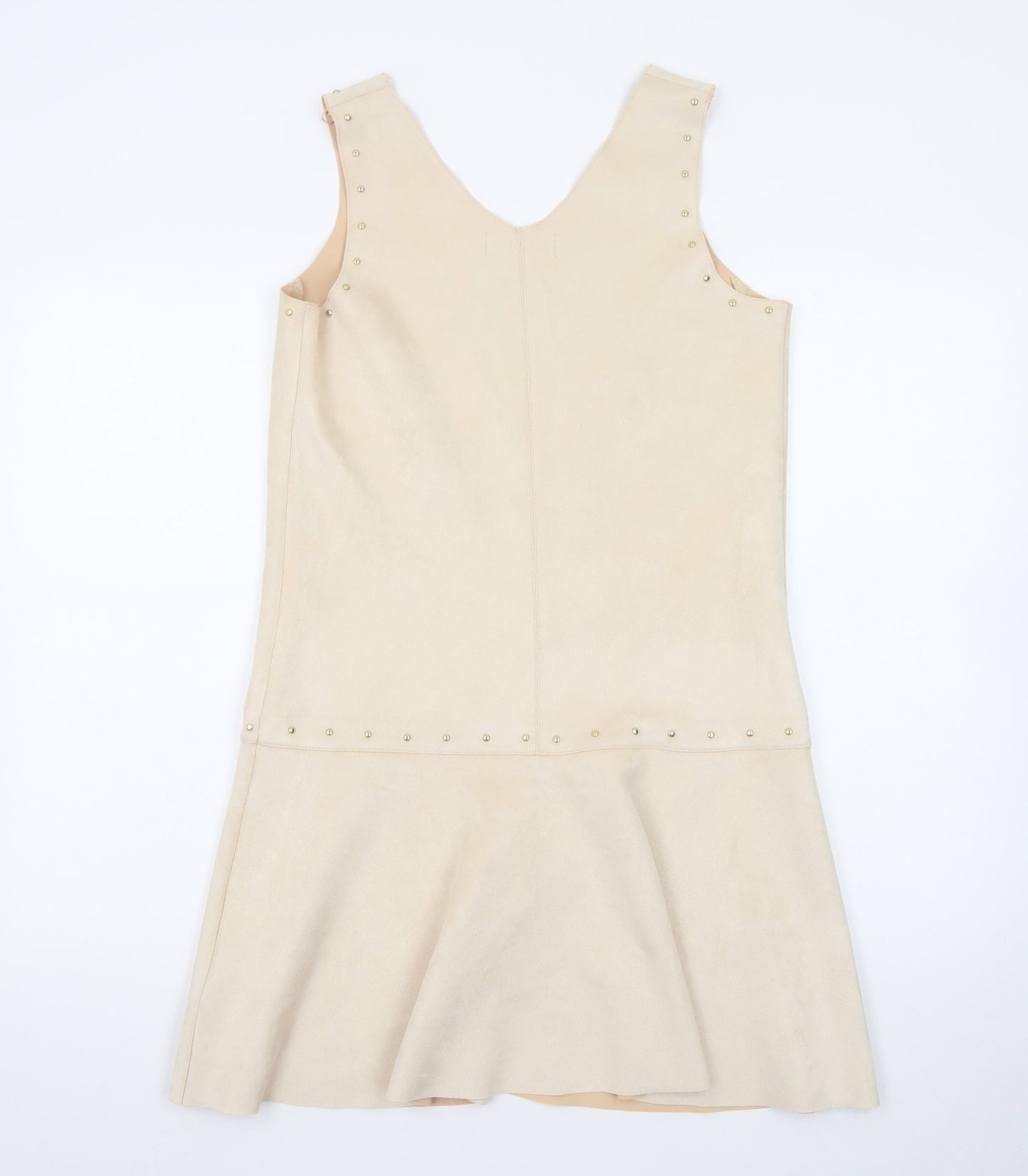 Next Women's Beige Sleeveless Studded Shift Dress Size 8