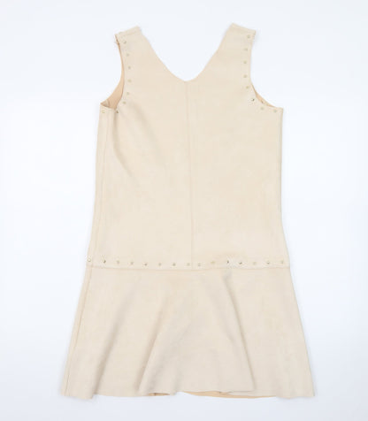 Next Women's Beige Sleeveless Studded Shift Dress Size 8