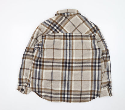 Zara Men's Beige Checked Flannel Button-Up Shirt Size M