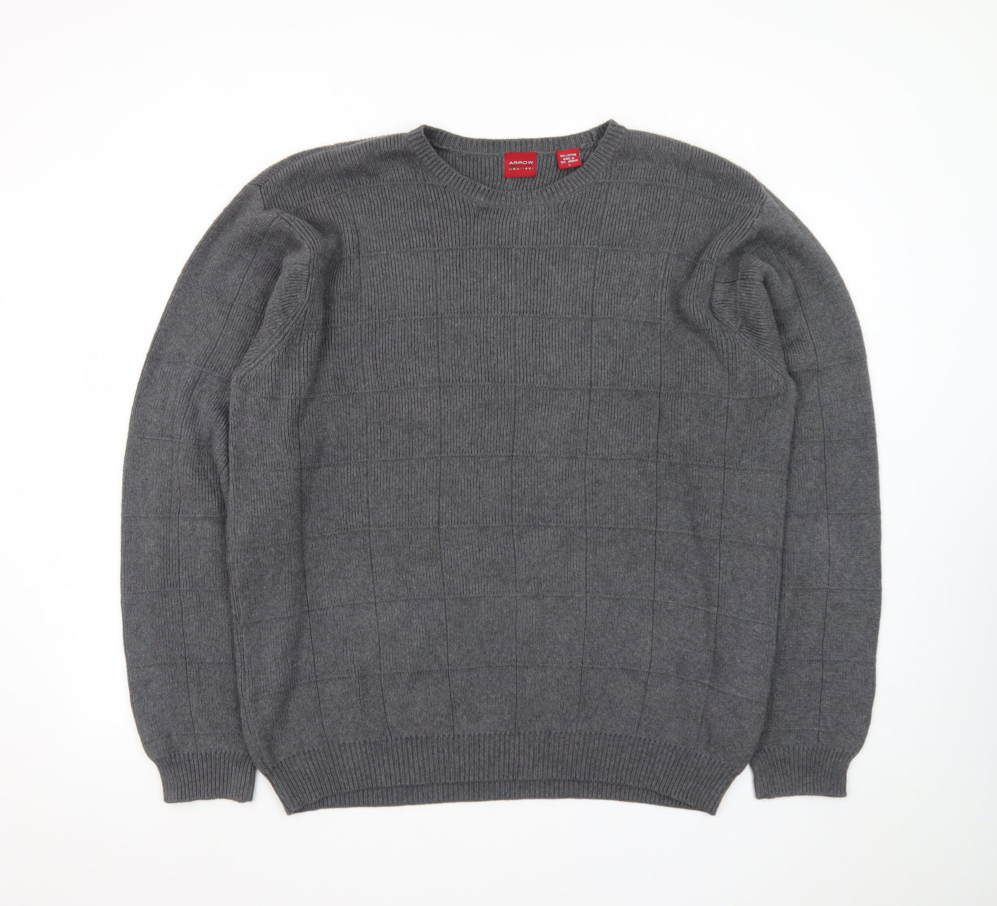 Arrow Men’s Grey Cotton Crew Neck Check Knit Jumper Size L